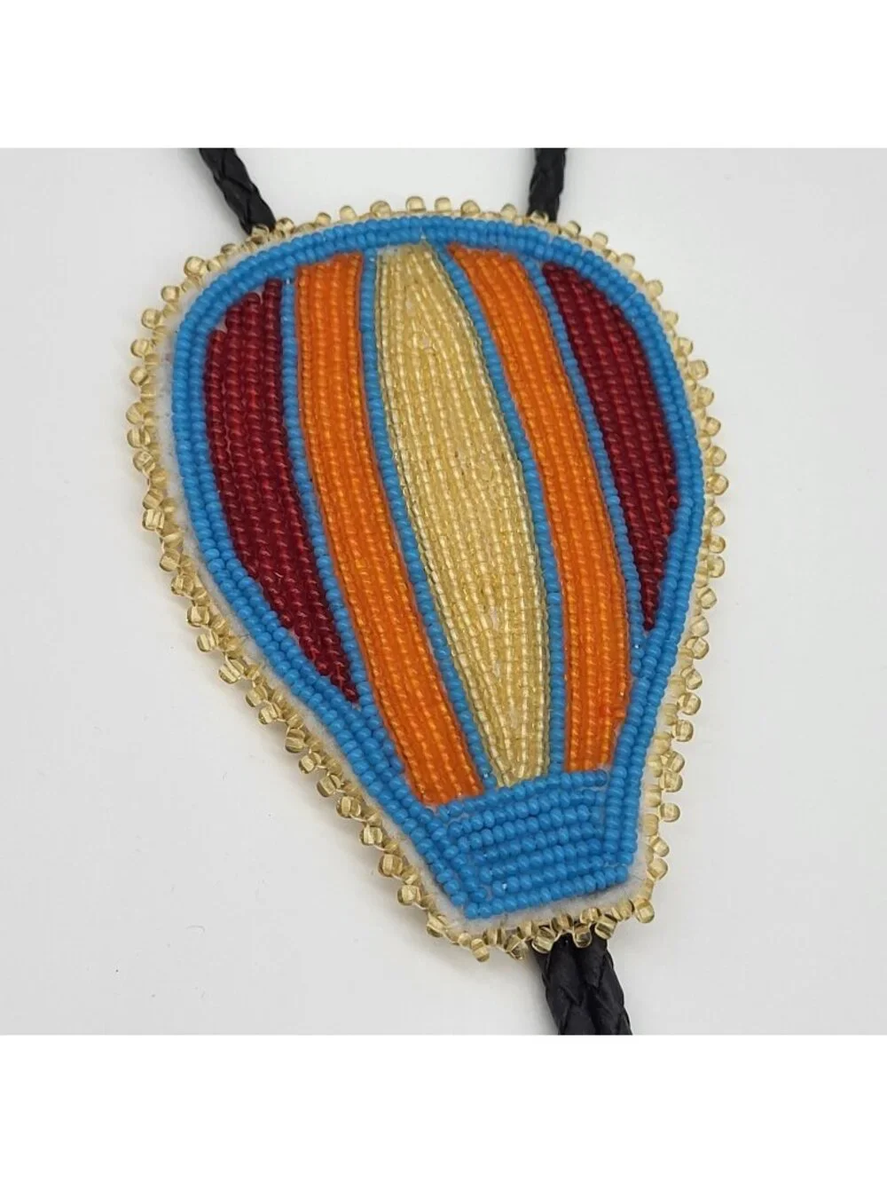 Vintage Native American Bolo Tie Hand Beaded Hot Air Balloon Frazier signed